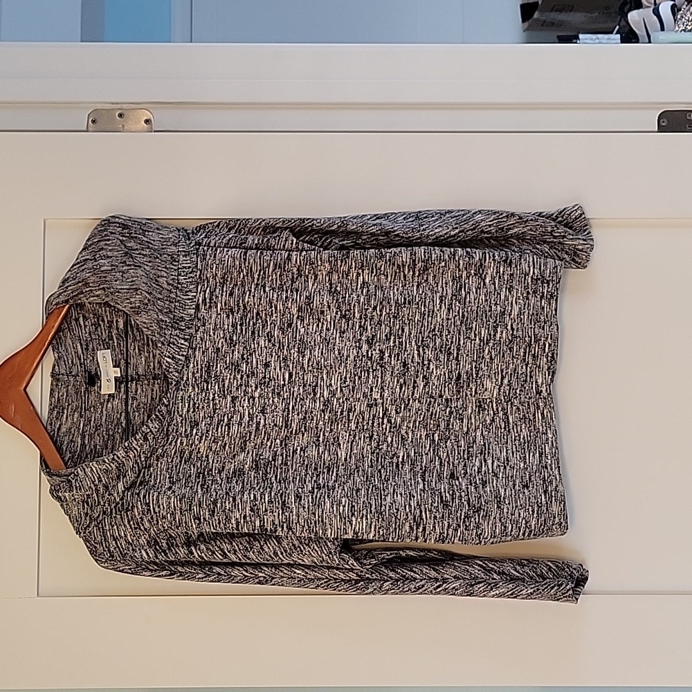 LOU & GREY For LOFT Cozy Black & White Hooded Marled Knit Top